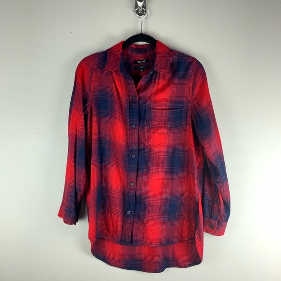 Madewell Red Plaid Classic Button Down size Small - Picture 2 of 7